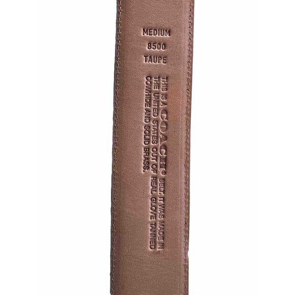 COACH LEATHER BELT D Ring BRASS BUCKLE # 8500 TAUPE COLOR SIZE M Made In USA - Picture 3 of 13